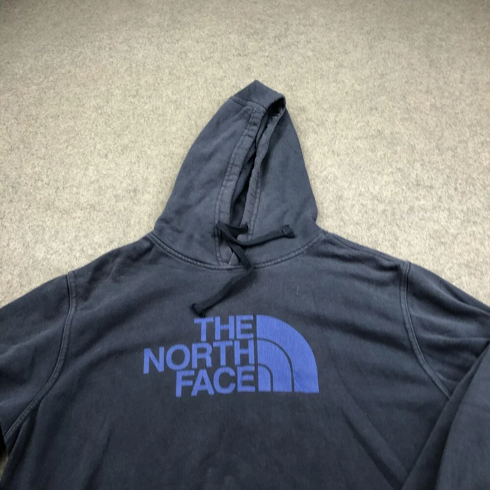 The North Face Hoodie Mens Large Blue Pullover Fleece Sweatshirt Logo Graphic
